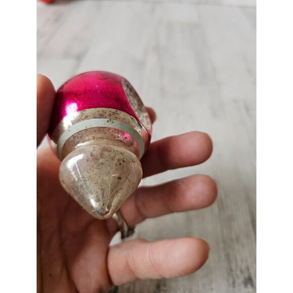 Vintage radko indent double teardrop pink striped ornament mercury glass Xmas tr - Picture 14 of 14